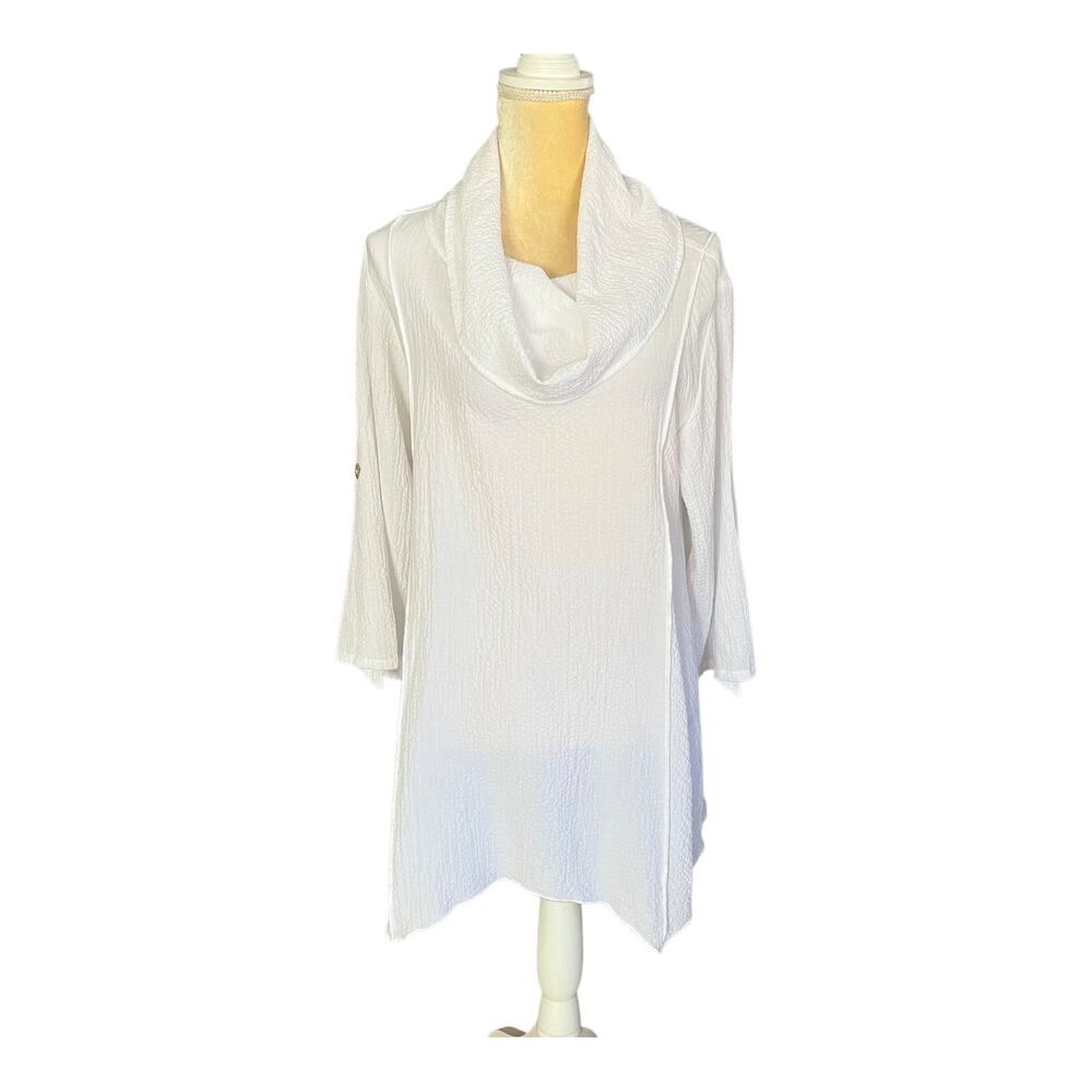 Moonlight Y&S White Cowl Neck Tunic Top Size Medium Art to Wear Connie K